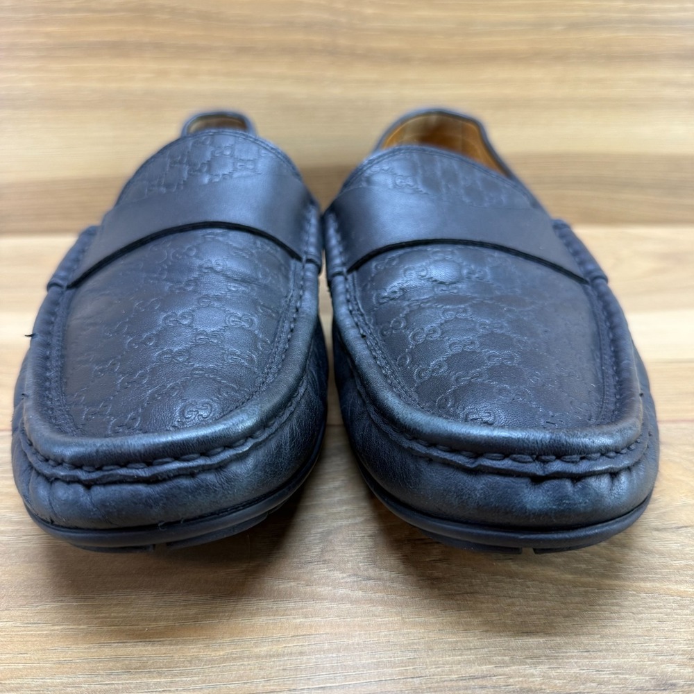 Gucci Micro Guccissima Driving Loafers Mens 8.5 Black Leather Penny Loafer Moc - Picture 4 of 11